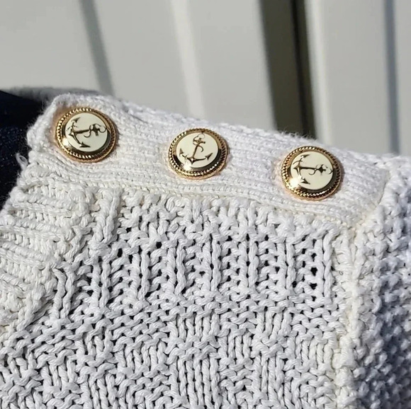 Talbots Button Shoulder Cable Knit Sweater Medium Cream Color - Picture 5 of 8